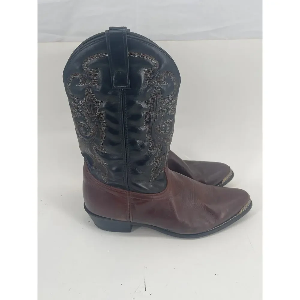 Justin RB913 Men's Size 13 EW Brown Black Leather Western Cowboy Boots Metal
